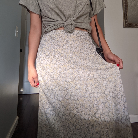 VINTAGE Floral Long Maxi Skirt Yellow Blue - Picture 5 of 14